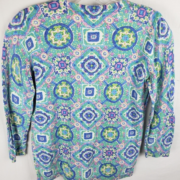 Talbot's Women's Multicolor Geometric Printed Long Sleeve Cardigan Sweater Sz S - Picture 4 of 8